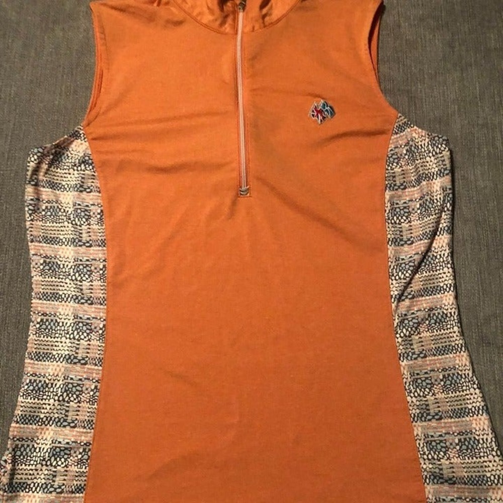 Fairway & Greene Womens Sleeveless Golf Polo Shirt Orange Quarter Zip Size M